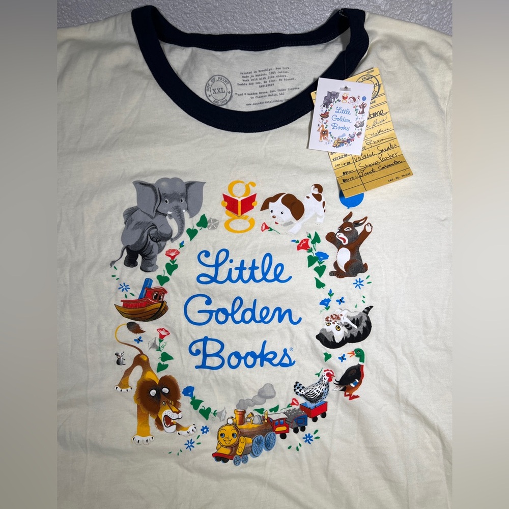 NWT Little Golden Books Out of Print Cream and Navy Ringer T-Shirt fits like XL - Picture 2 of 5